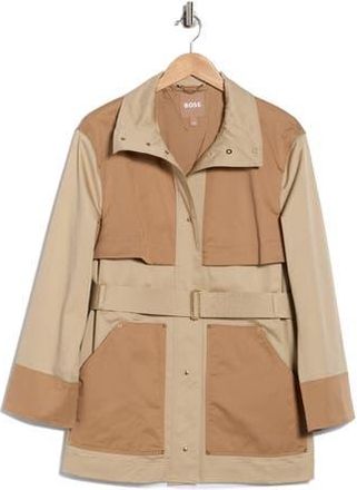 BOSS Cowala Belted Stretch Cotton Coat in Medium Beige at Nordstrom Rack, Size 10