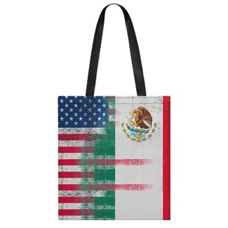 Generic Half America Half Mexican Flag Womens Tote Casual Shopping Bag Lightweight Shoulder Bags Hobos Handbag for Work Travel Daily 35x40cm