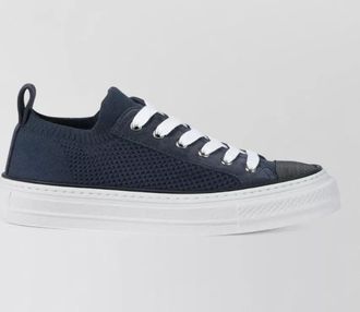 Brunello Cucinelli leather knit low-top sneakers