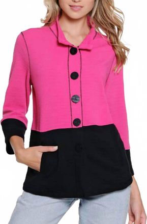 Multiples 3/4 Band Sleeve Wire Collar Jacket In Fuchsia