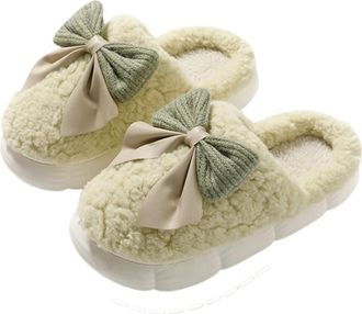 Generic Stomp Feeling Cotton Slippers Autumn And Winter Indoor Home Thick Bottom Warm Plush Slippers(Green[bow],4-4.5)