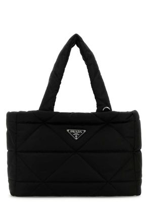 Prada Black triangle-logo plaque tote