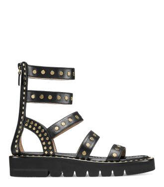 Stuart Weitzman Gala Lift Studs Gladiator Womens Black Leather Sandal JOBB1320