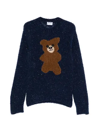 Moschino Teddy Bear Motif Boucl&eacute; Knit Sweater - Dark Navy