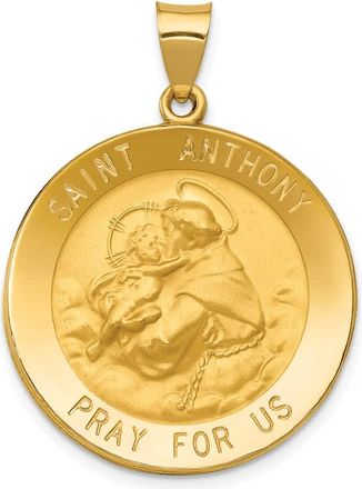 Diamond2Deal 14k Yellow Gold and Satin Hollow Large St. Anthony Medal Pendant