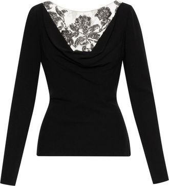 Oscar De La Renta Morning Glory crystal-embellished blouse - women - Silk/Elastane - 4 - Black