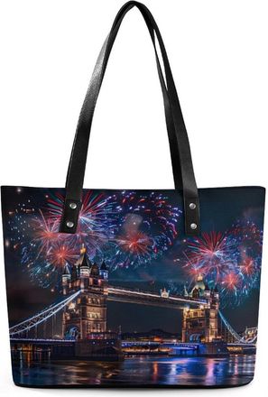 Generic Fireworks over The Tower Bridge London Britain UK Tote Bags for Women Cute Shoulder Purses Handbags