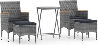 vidaXL Mesa Y Sillas De Jard&iacute;n 5 Pzas Rat&aacute;n Pe Y Vidrio Templado Gris Vidaxl