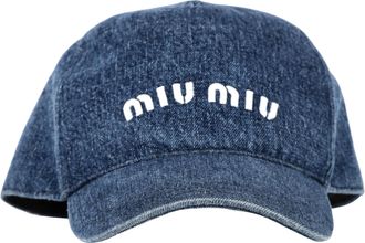 Miu Miu Pre-owned Womens Miu Miu Logo-Embroidered Basketball Cap in Blue Cotton Denim - One Size