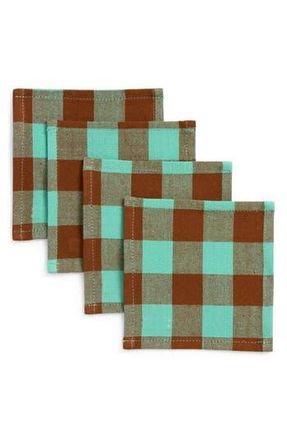 Heather Taylor Home Candy Gingham Set of 4 Cocktail Napkins in Mint at Nordstrom Rack