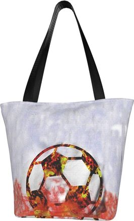 AOOEDM Soccer Flame Splashing Reusable Grocery Bag Shopping Bag Casual Shoulder Bag Handbag for Men Women ECO Market Bag Beach Bag Travel Totes