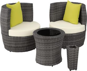 TecTake Conjunto de rat&aacute;n y aluminio, 2 sillones, 1 mesa, 1 florero, gris