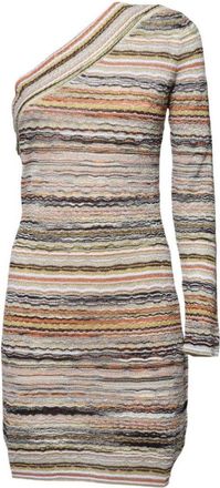 Missoni One Shoulder Mini Dress In Orange Lamé Viscose