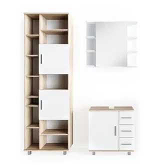 Vicco Set Mobili Bagno Ilias, Sonoma, 3 Parti, Con Colonna
