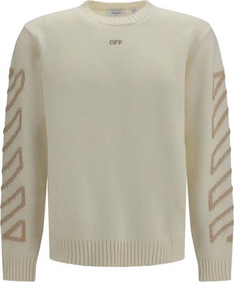 Off-white Jersey de cuello redondo con flecha diagonal difusa - Knitwear - Hombre - Beige - 2XL