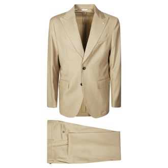 Manuel Ritz Single Breasted Suits, male, Beige, L, Wool Dress