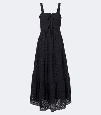 Ulla Johnson Vestido midi de algod&oacute;n Constance con bordado ingl&eacute;s