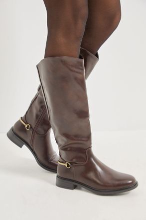 Wallis Womens Emma Faux Leather Stirrup Detail Knee High Riding Boots - Chocolate - Size UK 3