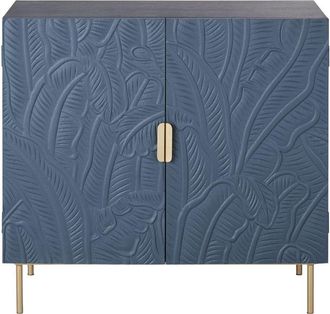 Maisons du monde Aparador con 2 puertas con motivos decorativos tallados en azul