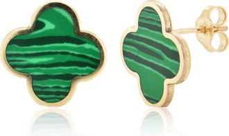 Italian Gold, Inc 14K Yellow Gold Clover Stud Earrings - Malacite