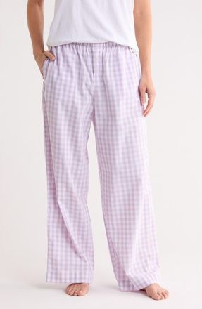 Nordstrom Rack Cotton Poplin Pants in Purple Quiet Ella Gingham at Nordstrom Rack, Size X-Large