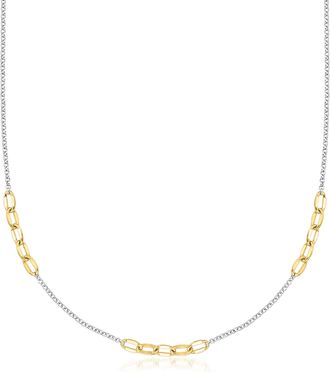 Ross-Simons Sterling Silver and 18kt Gold Over Sterling Rolo-Chain Cable-Link Station Necklace
