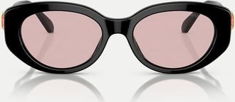 Swarovski Sk6002 - Occhiali da sole ovali neri con lenti rosa-Nero