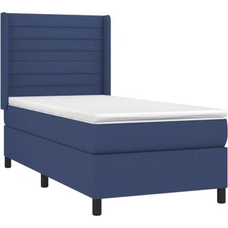 vidaXL Cama Box Spring Colch&oacute;n Y Luces Led Tela Azul 90x200 Cm Vidaxl