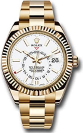 Rolex Sky-Dweller White Dial Automatic Mens 18kt Yellow Gold Oyster Watch 326938WSO