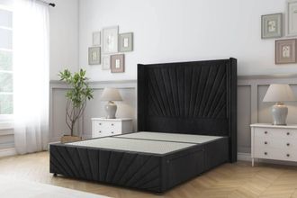Sloomy Rutherford Naples Divan Base No Drawers-54 Wing Headboard-Footboard in Black | Size: Super King