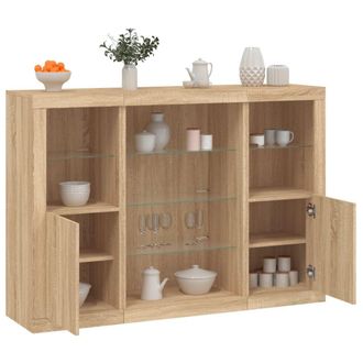 Berkfield Home Sideboards with LED Lights 3 pcs Sonoma Oak Engineered Wood in Brown