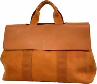 Herm&egrave;s Orange Toile Chevron Tote Bag (Pre-Owned)