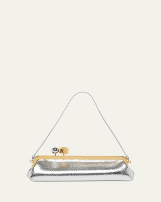 Jacquemus La Pochette Salon Snakeskin-Embossed Leather Clutch Bag