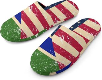 Generic U.S. And Gambia Vintage Flag Mens Slippers Flannel Warm House Shoes with Rubber Anti-Slip Sole Slip On for Home Outdoor
