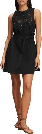 Veronica Beard Haleem Embroidered Detail Sleeveless Cotton Shirtdress in Black at Nordstrom, Size 12