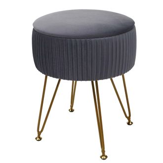 Hhg Hhg - Taburete 405, Taburete Con Compartimento, &Oslash; 33cm, Aspecto Aterciopelado, Gris Claro, Marco Dorado