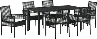 vidaXL Garden Dining Set with Cushion 7 pcs Black Poly rattan Vidaxl