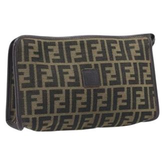 Fendi Pre-owned Vintage Zucca Canvas Clutch - Dames - Pre-owned - Bruin - Maat: ONE Size Leer