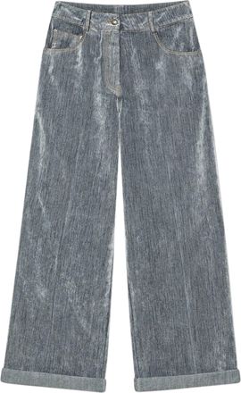 Forte_Forte Textured Flock Denim Wide-Leg Trousers with Five-Pocket Design