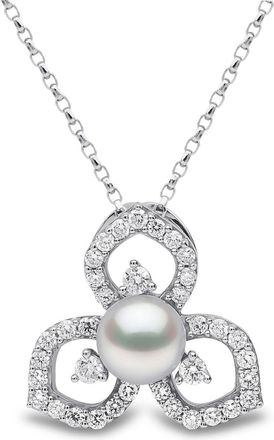 Yoko London 18kt white gold Petal pearl and diamond pendant - women - 18kt White Gold/Akoya Pearl/Diamond - One Size - Silver