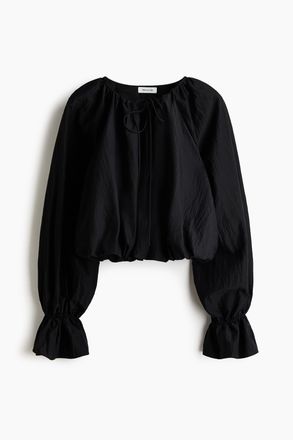 H&M Gecrinkelte Bluse im Ballonschnitt - Schwarz