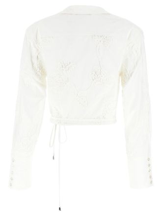 Rotate Floral Embroidered Cotton Blouse - White