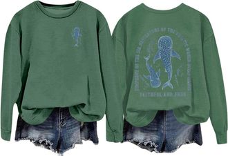 Generic Whale Ocean Sweatshirt for Women Cute Whale Long Sleeve Pullover Tops Fall Oversized Crewneck Ocean Shirts