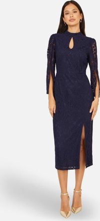 Yumi Lace Fitted Midi Dress in Navy at Nordstrom, Size 10