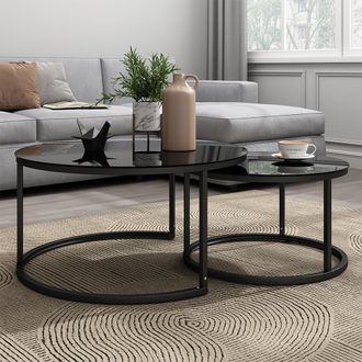 Vicco Set Di Tavolini Montreal, Nero, 77 X 77 Cm 2 Parti, Vicco