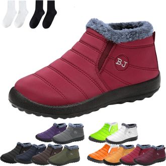 Generic Womens Waterproof Orthopedic Warm Boots, Anti-Slip Fur Lined Slip On Shoes for Women Men (Red-B,12.5)