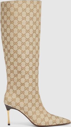 Gucci Womens Stiletto Boot, Beige, GG Canvas
