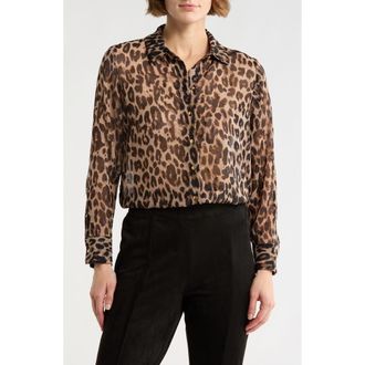 T Tahari Print Button-Up Shirt in Animal Print Black/Multi at Nordstrom Rack, Size X-Small