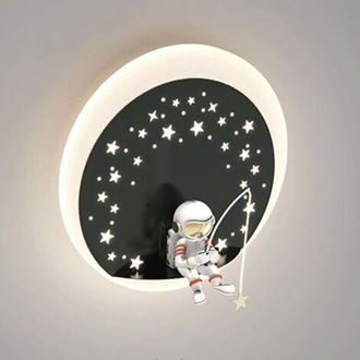 OEM Aplique De Pared Con Forma De Astronauta Para Habitaci&oacute;n Infantil, Aplique De Pared De Metal Negro Con Pantalla De Acr&iacute;lico Blanco, Apliques De Pared 