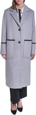 Karl Lagerfeld Single Breasted Coat with Faux Leather Trim in Light Heather Grey at Nordstrom, Size X-Small